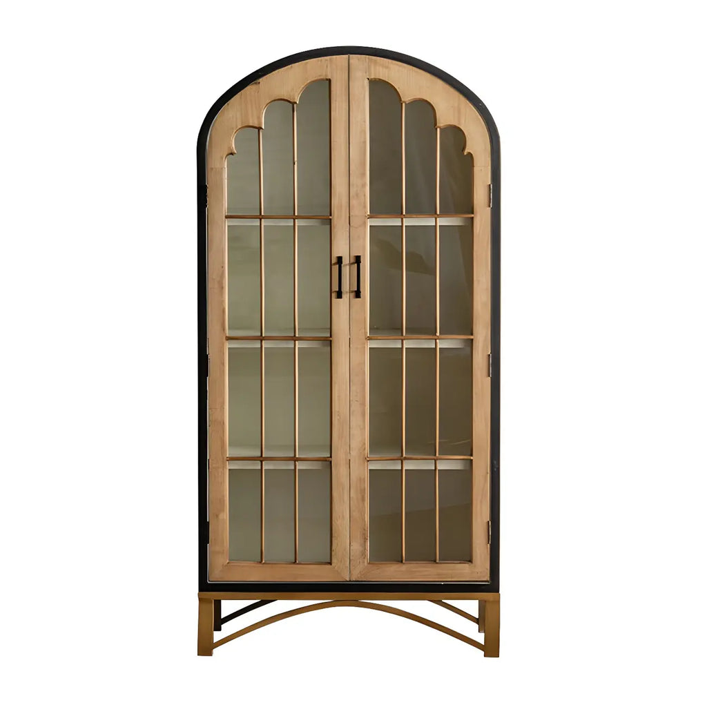 Modern Arched Light Wood Glass Door Display Cabinet