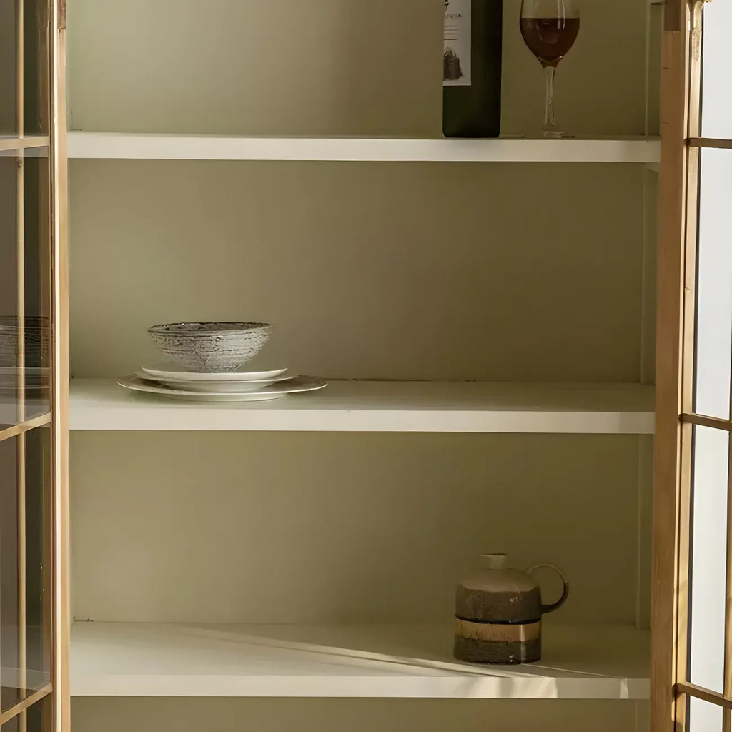 Modern Arched Light Wood Glass Door Display Cabinet