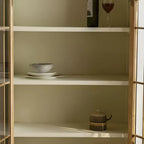 Modern Arched Light Wood Glass Door Display Cabinet