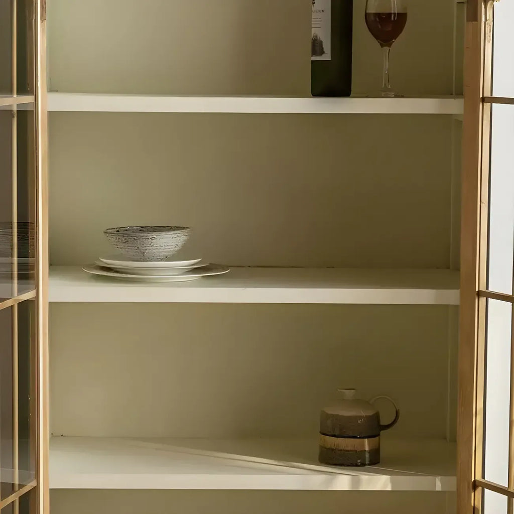 Modern Arched Light Wood Glass Door Display Cabinet