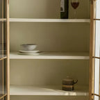 Modern Arched Light Wood Glass Door Display Cabinet