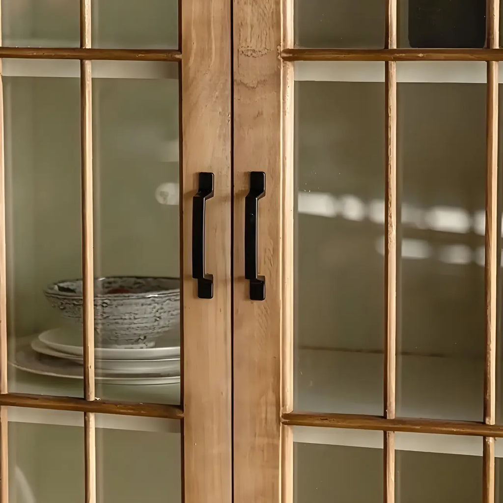 Modern Arched Light Wood Glass Door Display Cabinet