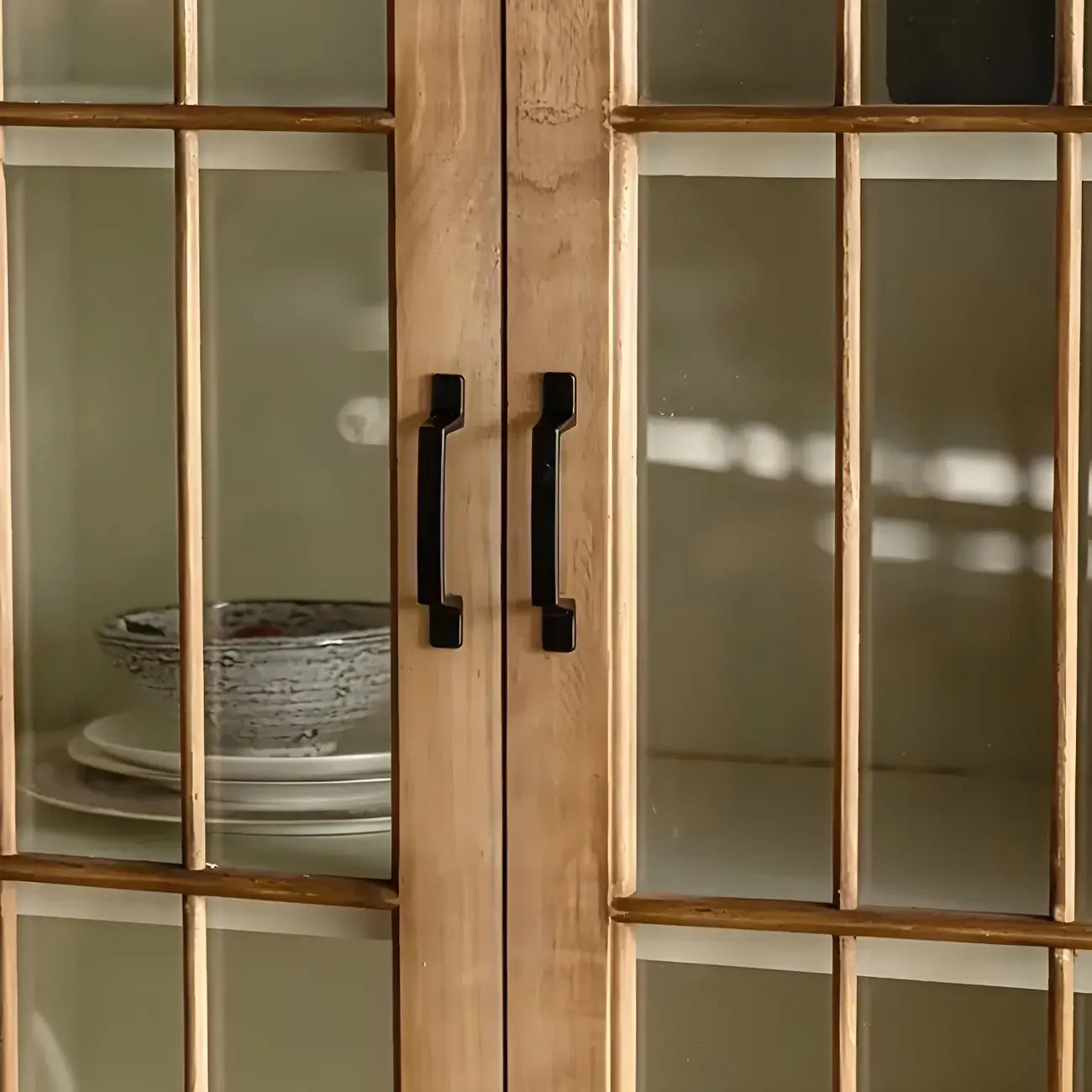 Modern Arched Light Wood Glass Door Display Cabinet