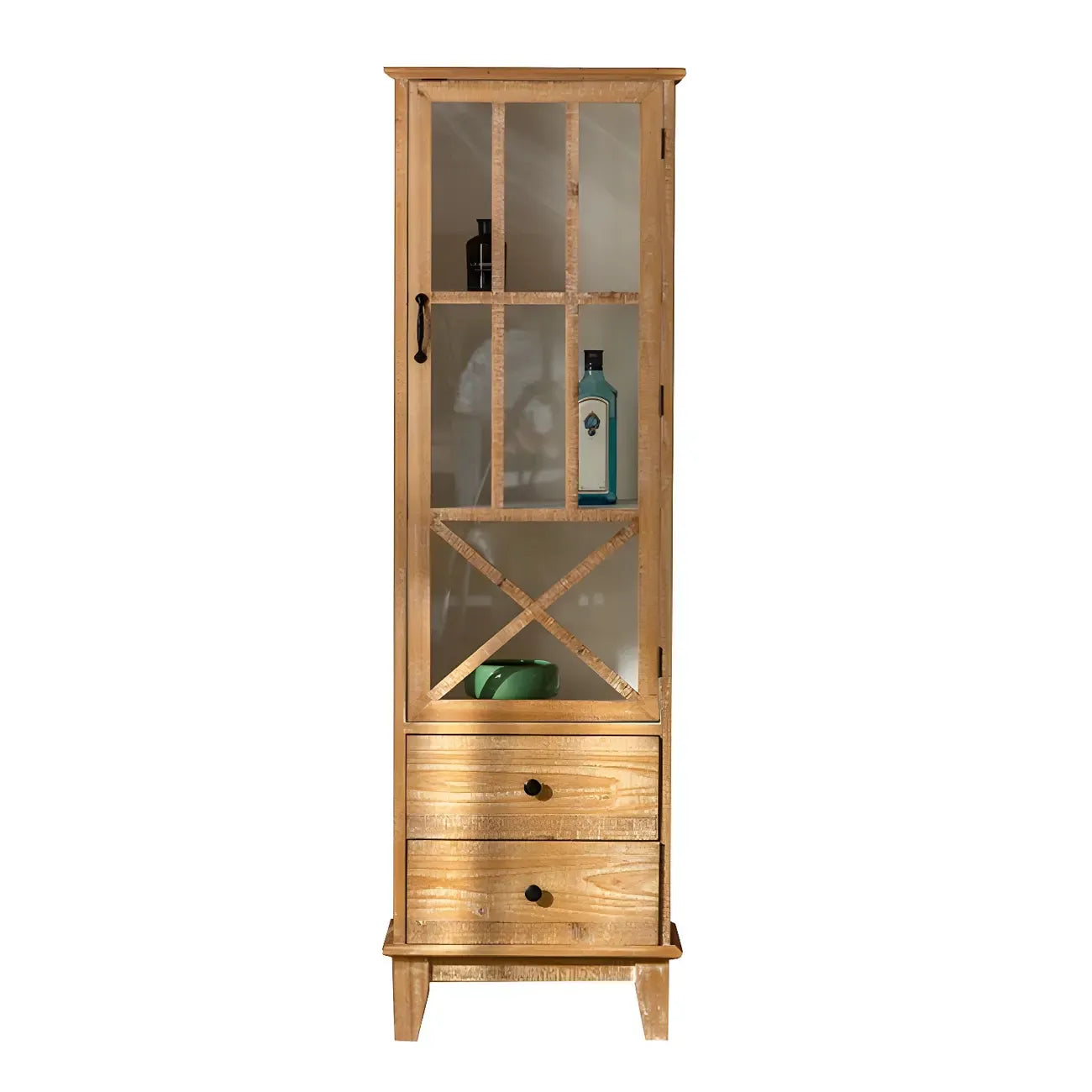 Modern Arched Light Wood Glass Door Display Cabinet