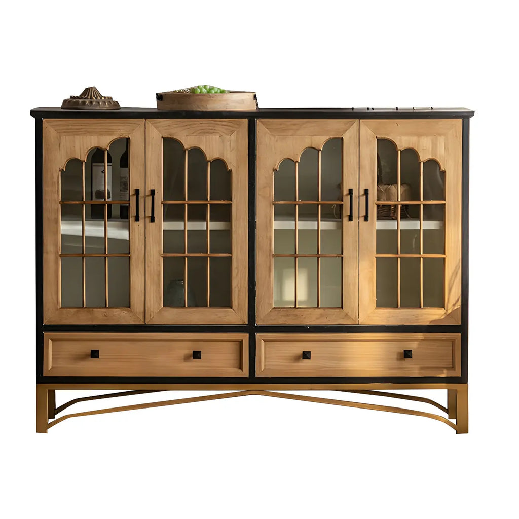 Modern Arched Light Wood Glass Door Display Cabinet