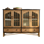 Modern Arched Light Wood Glass Door Display Cabinet