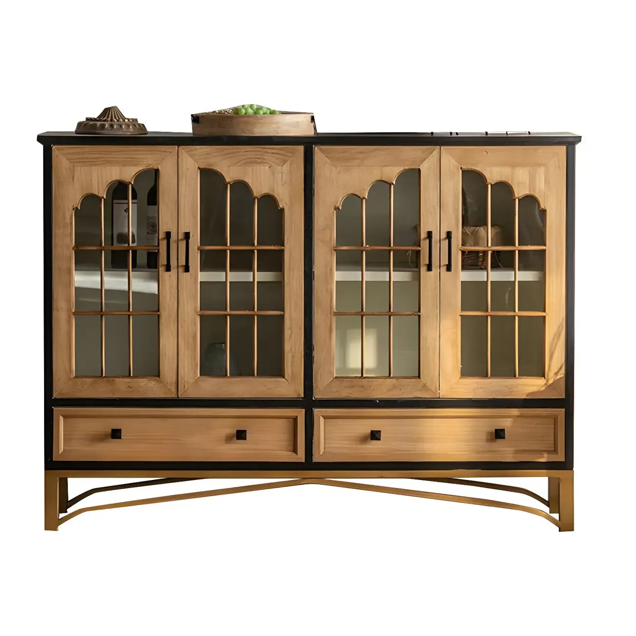 Modern Arched Light Wood Glass Door Display Cabinet