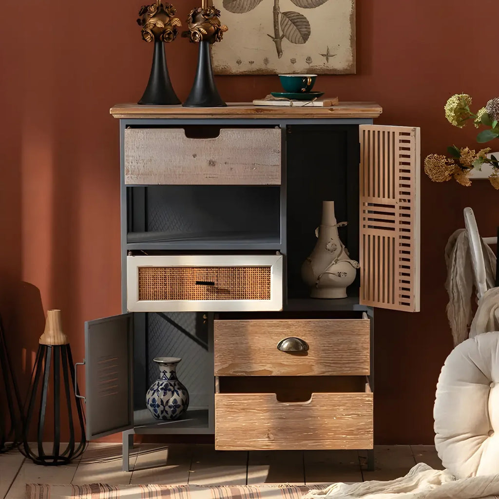 Modern Arched Light Wood Glass Door Display Cabinet