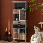 Modern Arched Light Wood Glass Door Display Cabinet