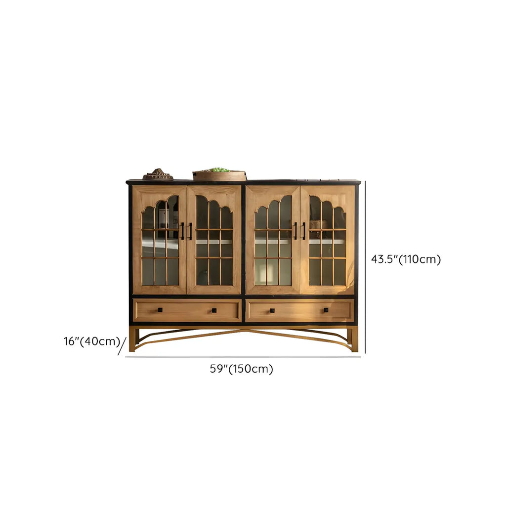 Modern Arched Light Wood Glass Door Display Cabinet