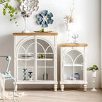 Classic Wooden Display Cabinet with White Curved Doors for Home