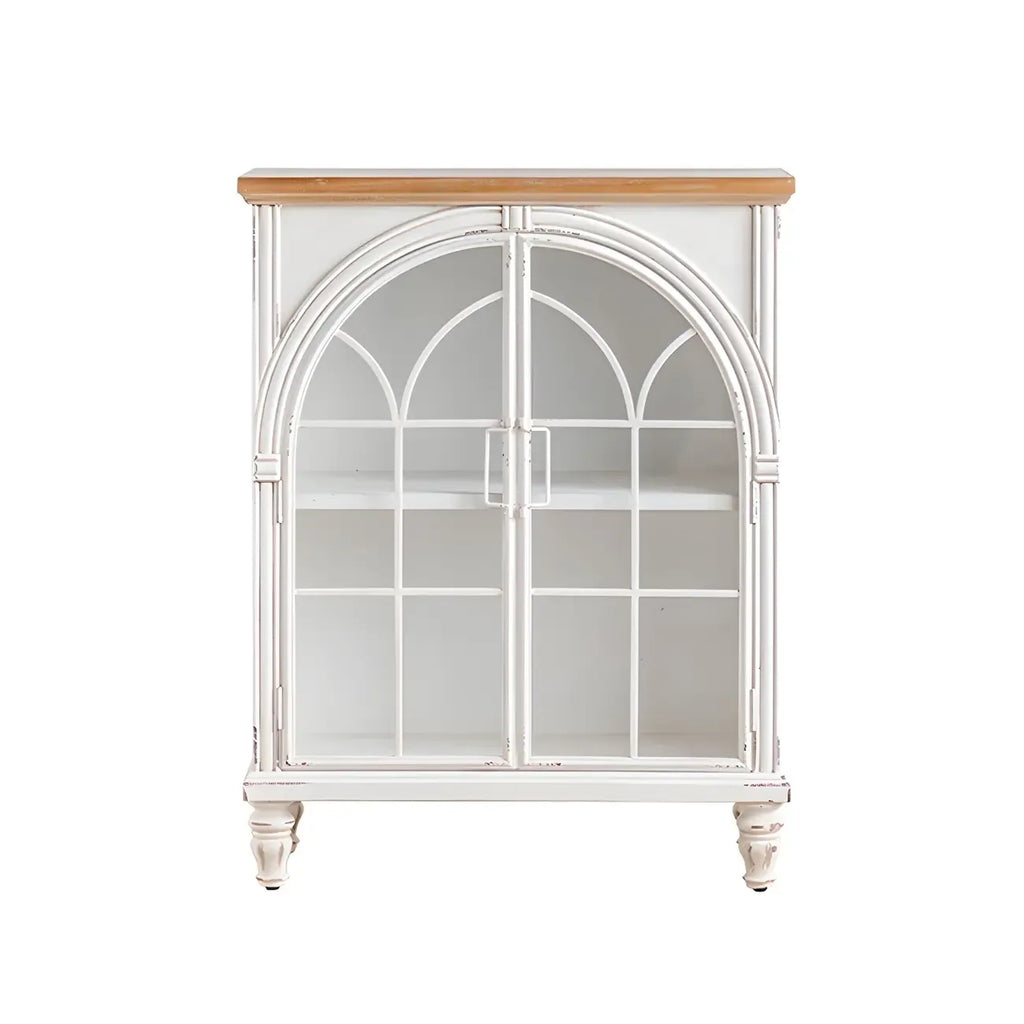Classic Wooden Display Cabinet with White Curved Doors for Home