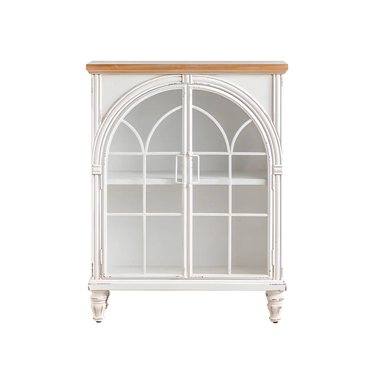 Classic Wooden Display Cabinet with White Curved Doors for Home
