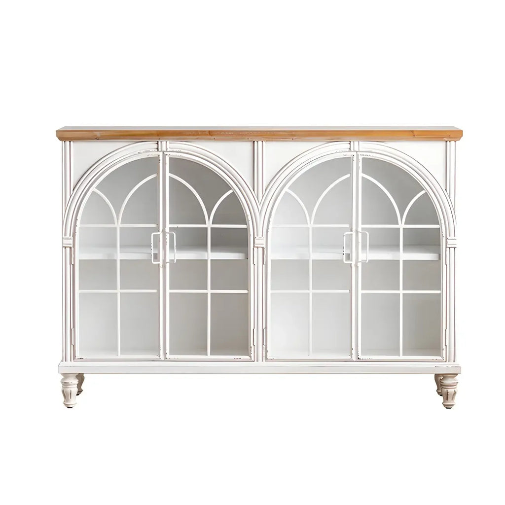 Classic Wooden Display Cabinet with White Curved Doors for Home