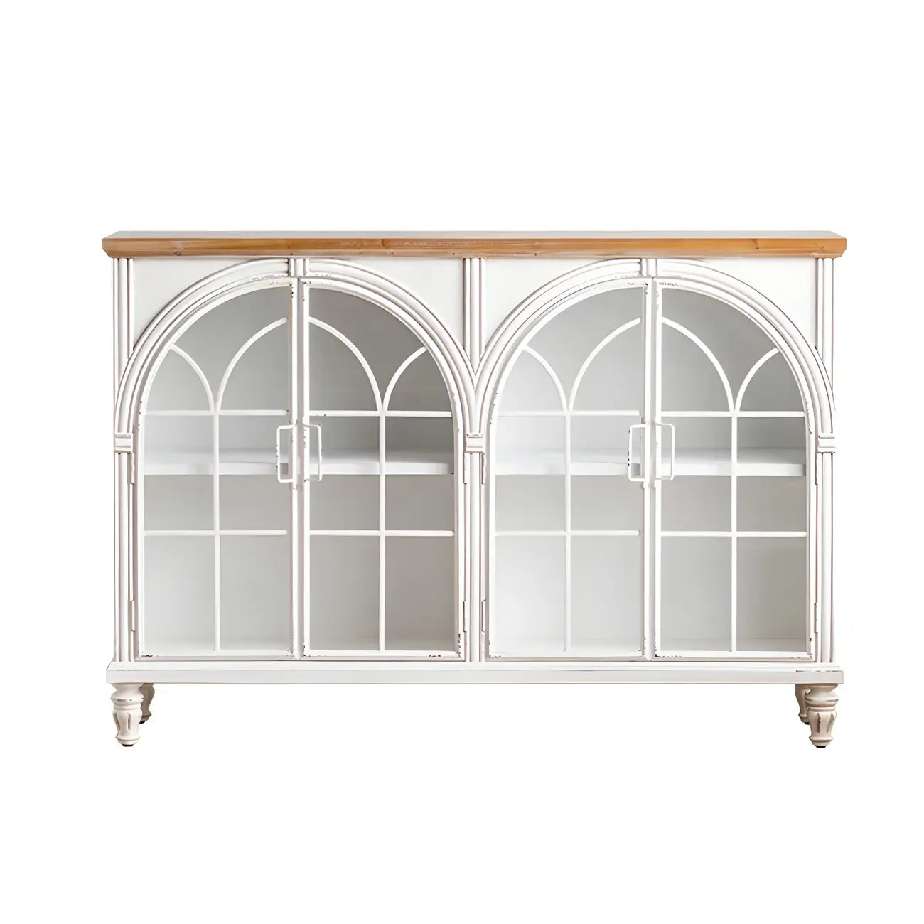 Classic Wooden Display Cabinet with White Curved Doors for Home