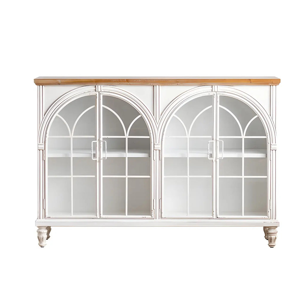 Classic Wooden Display Cabinet with White Curved Doors for Home