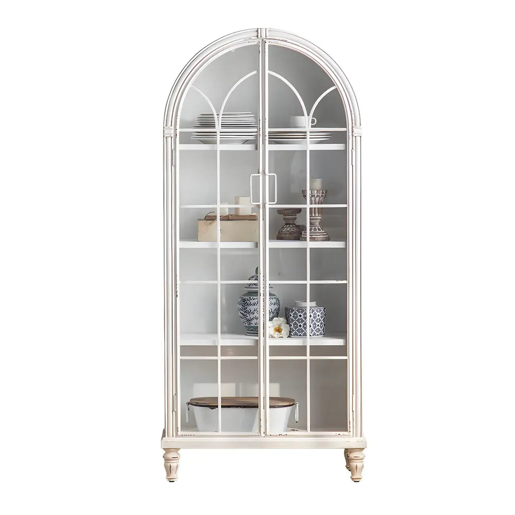 Classic Wooden Display Cabinet with White Curved Doors for Home