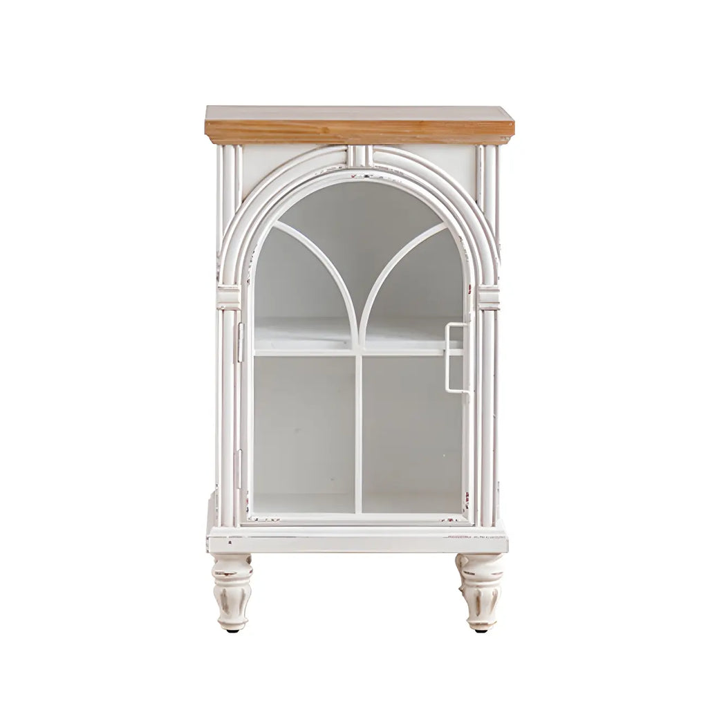 Classic Wooden Display Cabinet with White Curved Doors for Home