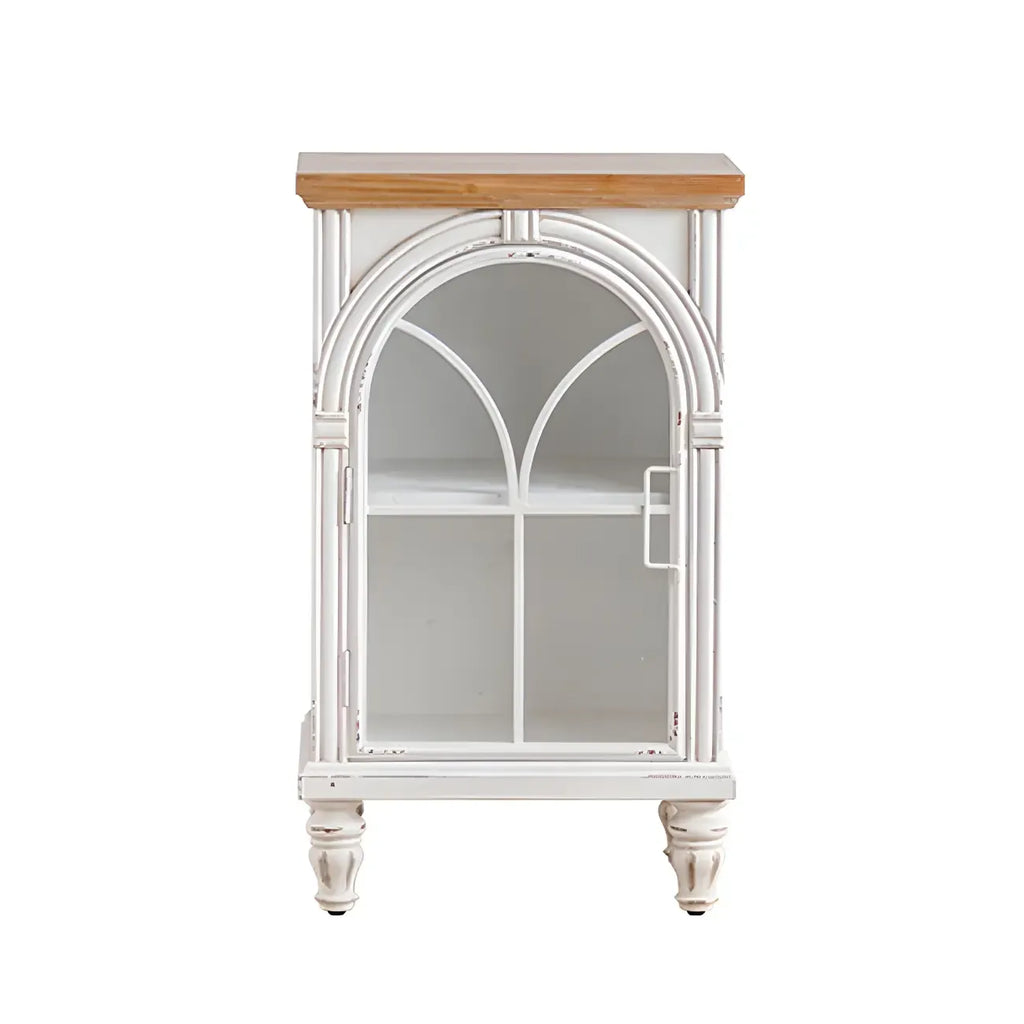 Classic Wooden Display Cabinet with White Curved Doors for Home