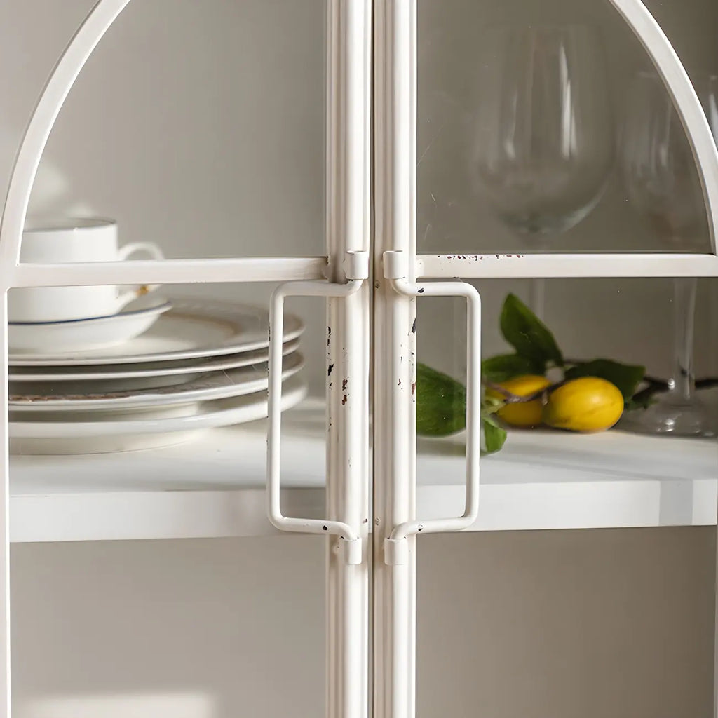 Classic Wooden Display Cabinet with White Curved Doors for Home