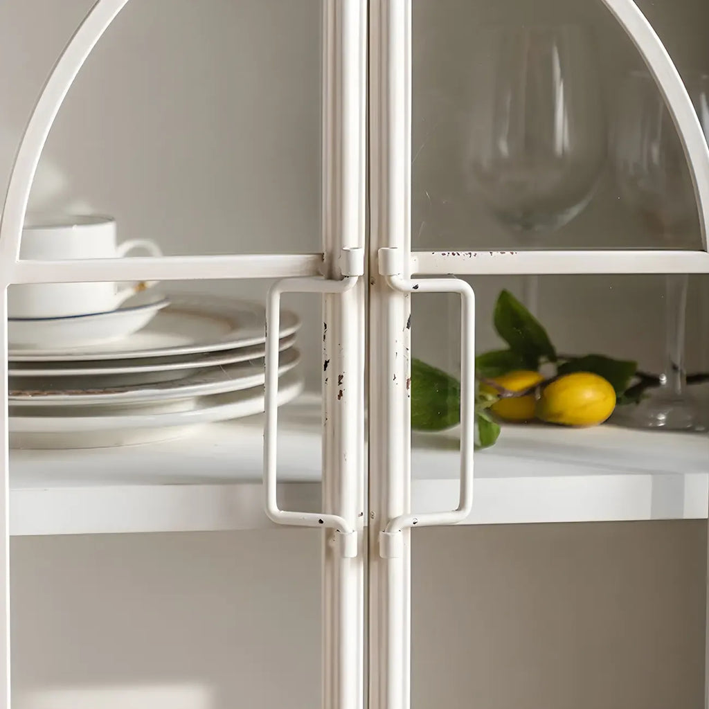 Classic Wooden Display Cabinet with White Curved Doors for Home