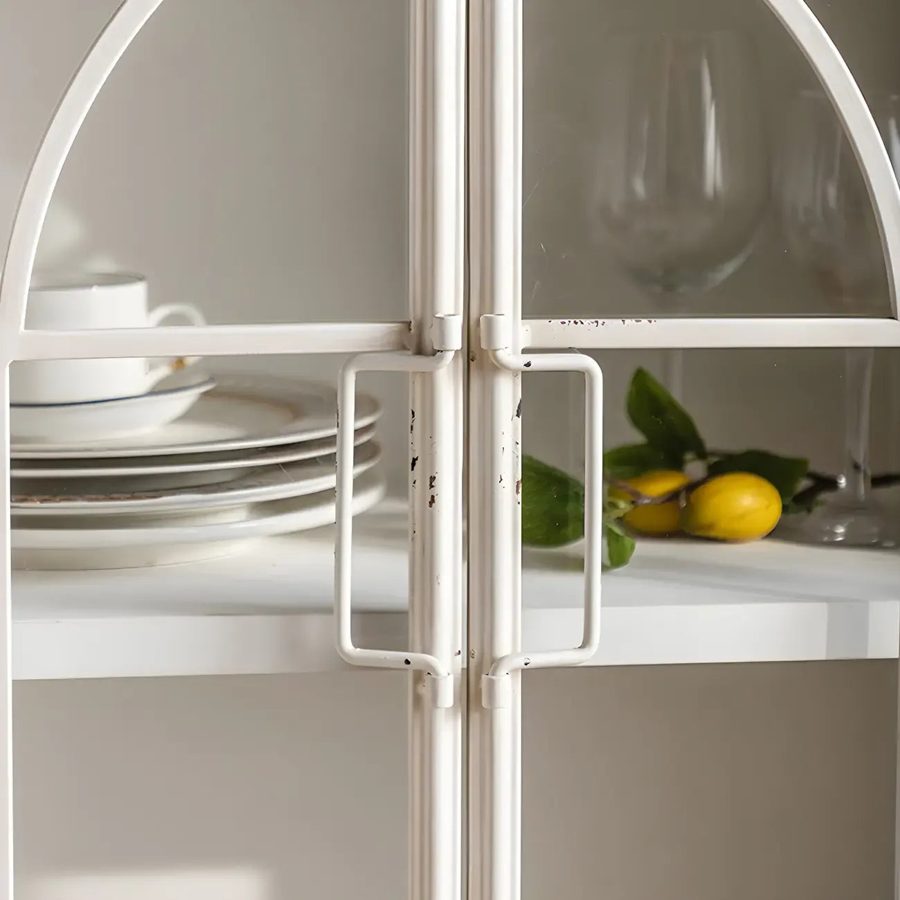 Classic Wooden Display Cabinet with White Curved Doors for Home