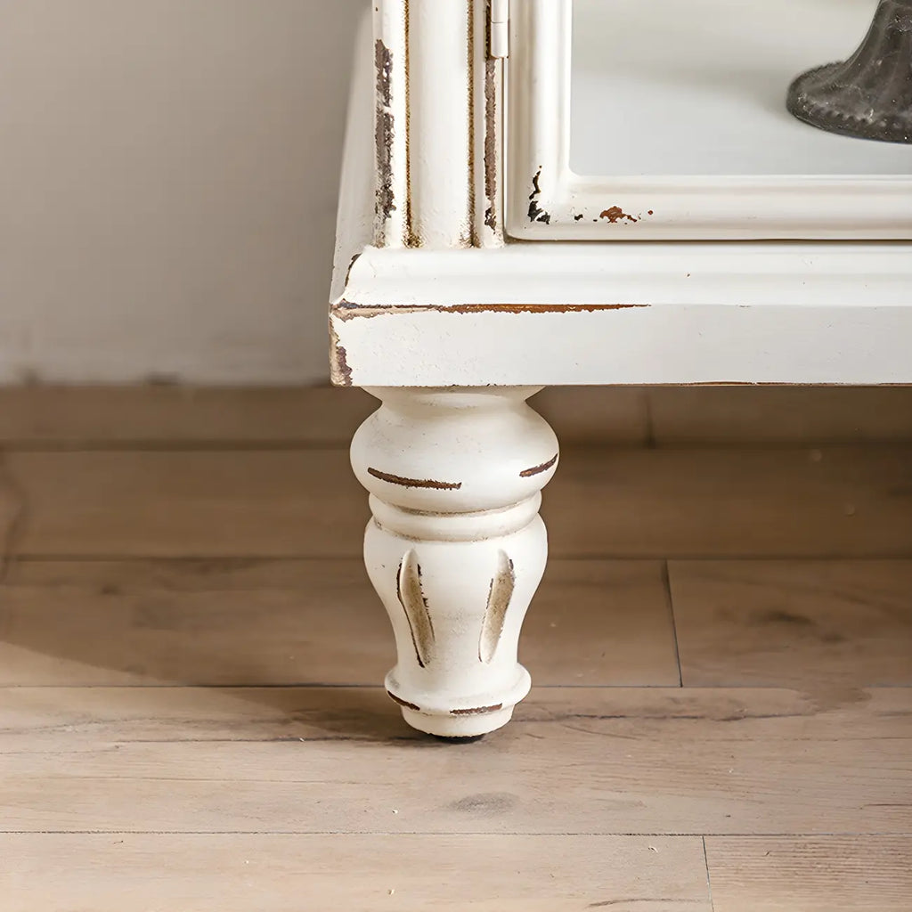 Classic Wooden Display Cabinet with White Curved Doors for Home