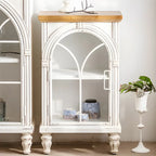 Classic Wooden Display Cabinet with White Curved Doors for Home