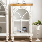 Classic Wooden Display Cabinet with White Curved Doors for Home