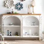Classic Wooden Display Cabinet with White Curved Doors for Home
