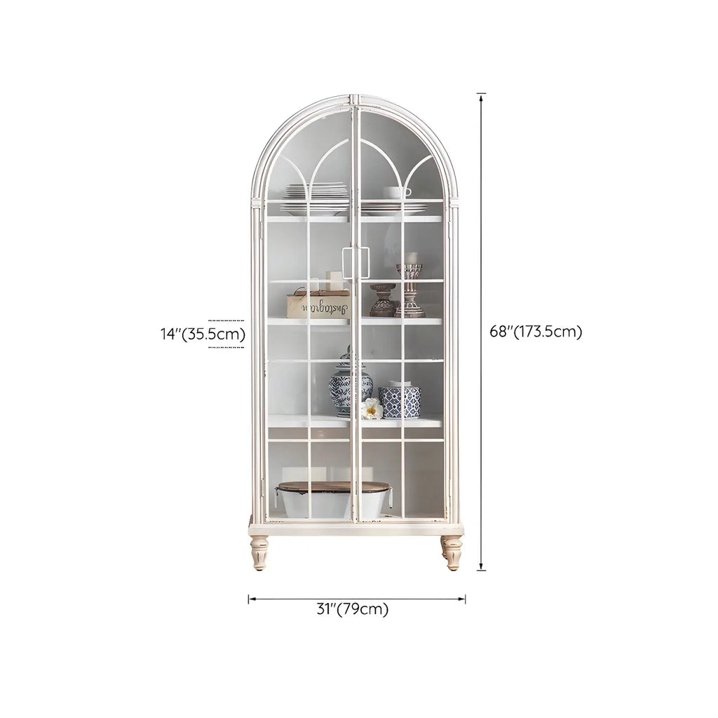Classic Wooden Display Cabinet with White Curved Doors for Home