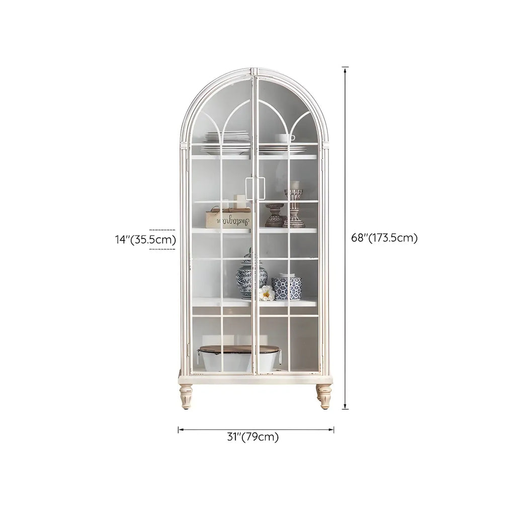 Classic Wooden Display Cabinet with White Curved Doors for Home