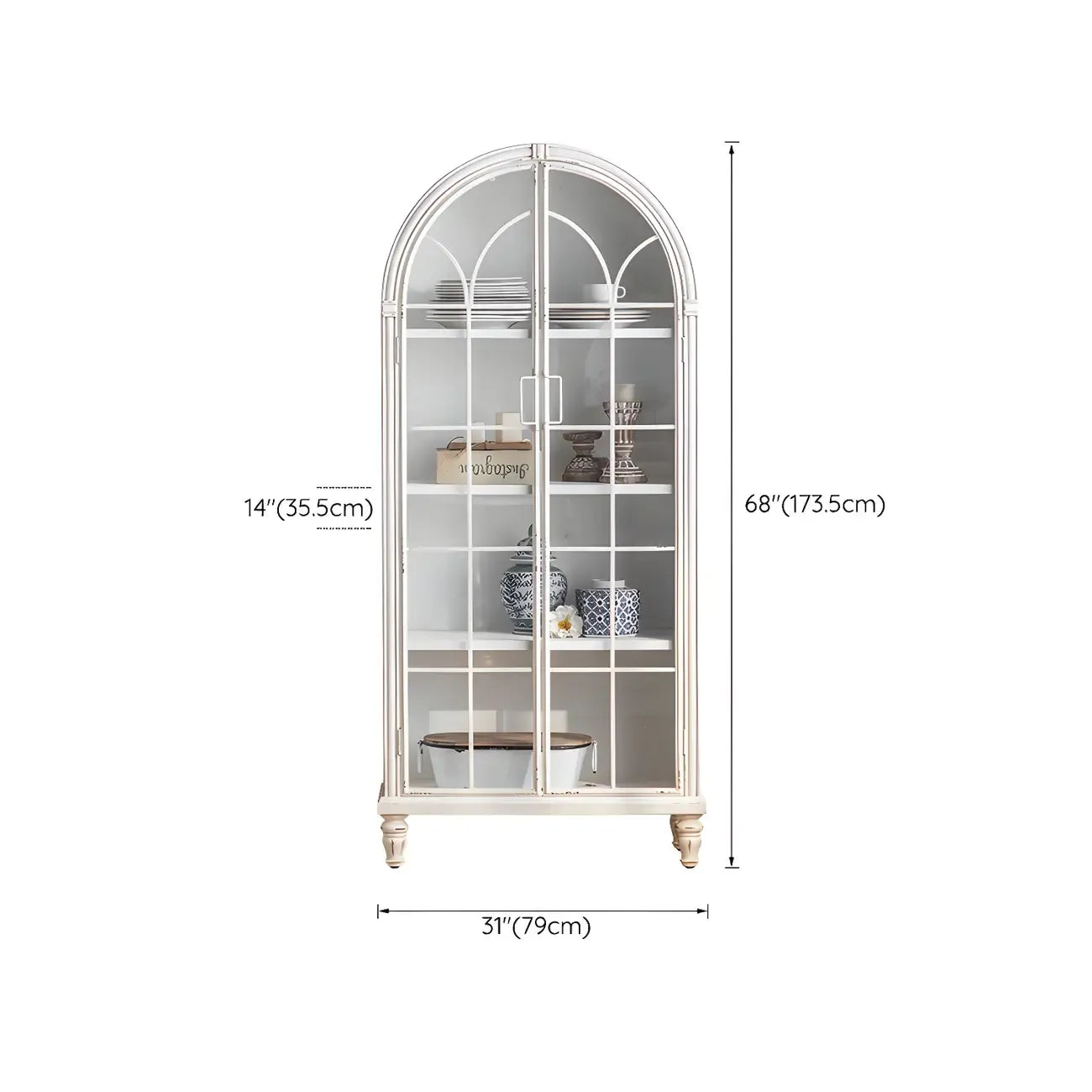 Classic Wooden Display Cabinet with White Curved Doors for Home