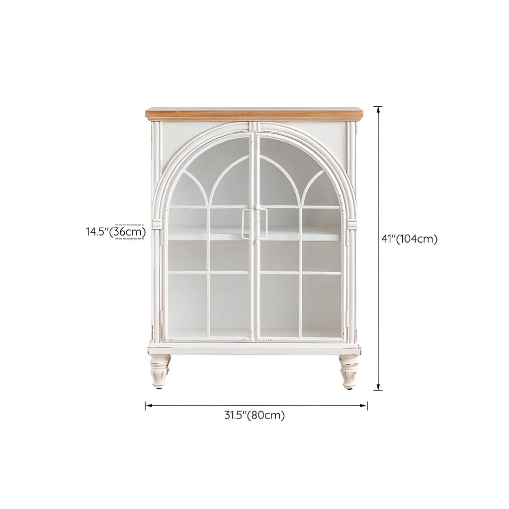 Classic Wooden Display Cabinet with White Curved Doors for Home