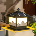 Chic Black House-Shape LED Solar Outdoor Post Lights