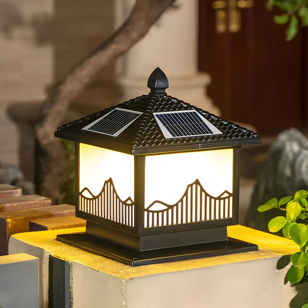 Chic Black House-Shape LED Solar Outdoor Post Lights