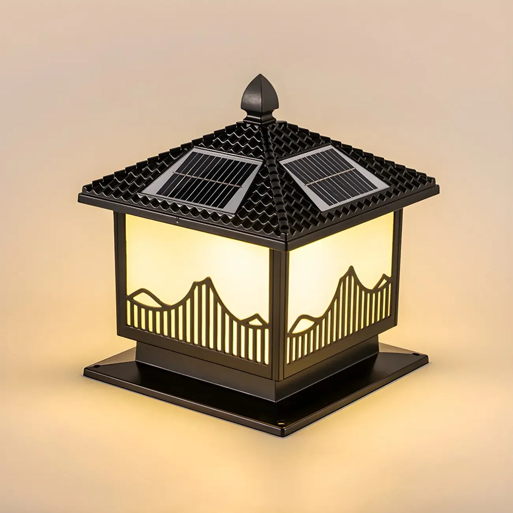 Chic Black House-Shape LED Solar Outdoor Post Lights