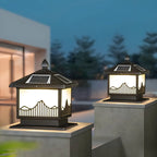 Chic Black House-Shape LED Solar Outdoor Post Lights