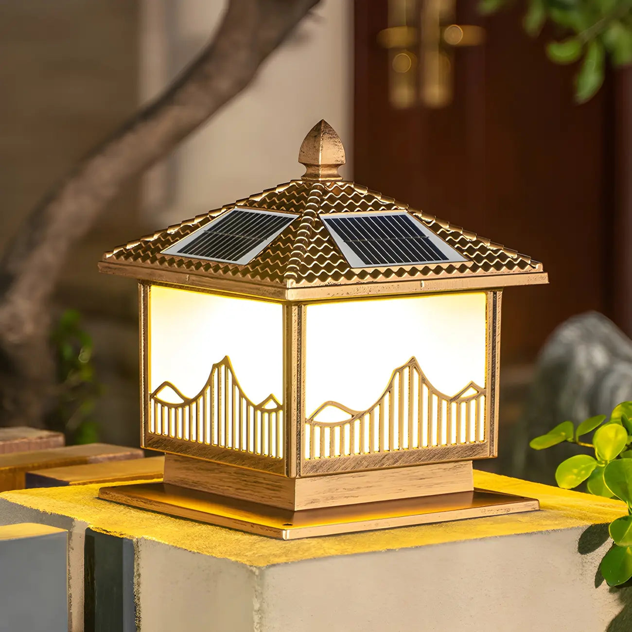 Chic Black House-Shape LED Solar Outdoor Post Lights