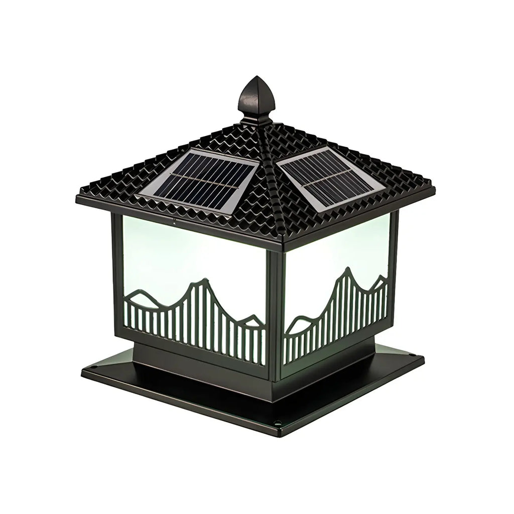 Chic Black House-Shape LED Solar Outdoor Post Lights