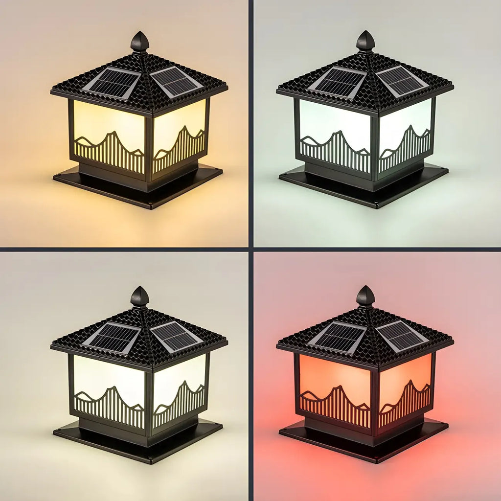 Chic Black House-Shape LED Solar Outdoor Post Lights