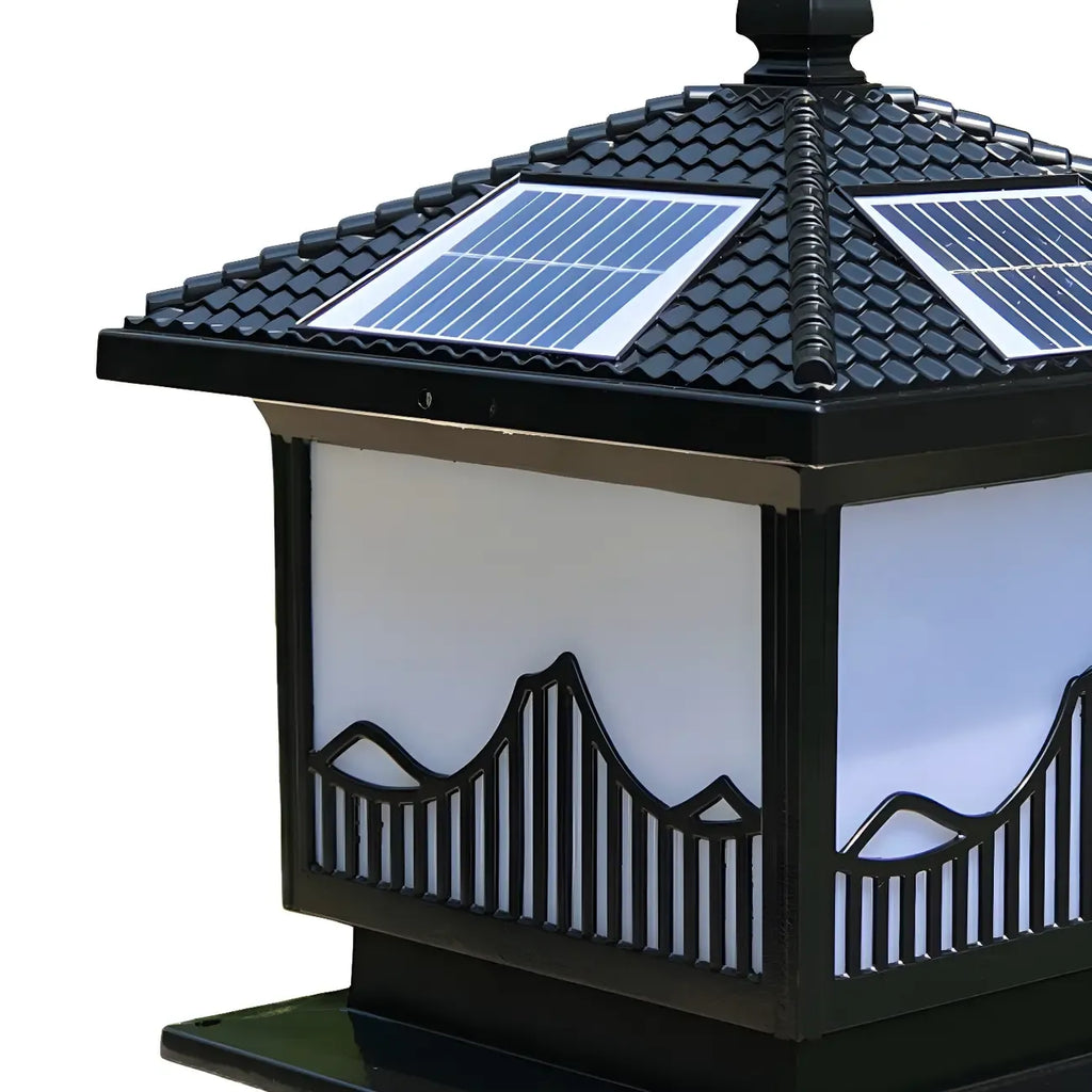 Chic Black House-Shape LED Solar Outdoor Post Lights