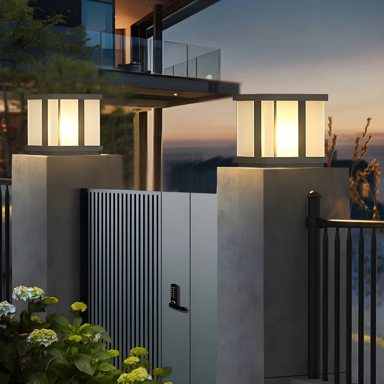 Outdoor Black LED Pillar Table Lamp for Decor with Warm Light