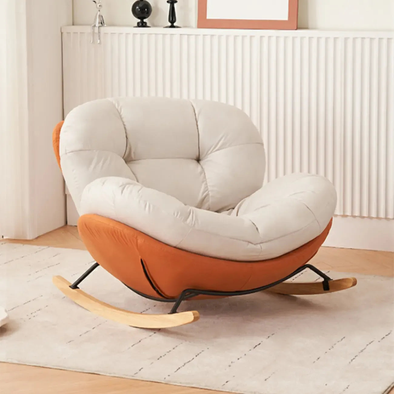 Rounded Upholstered Rocking Chair Contemporary for Bedroom – Neststylefurn