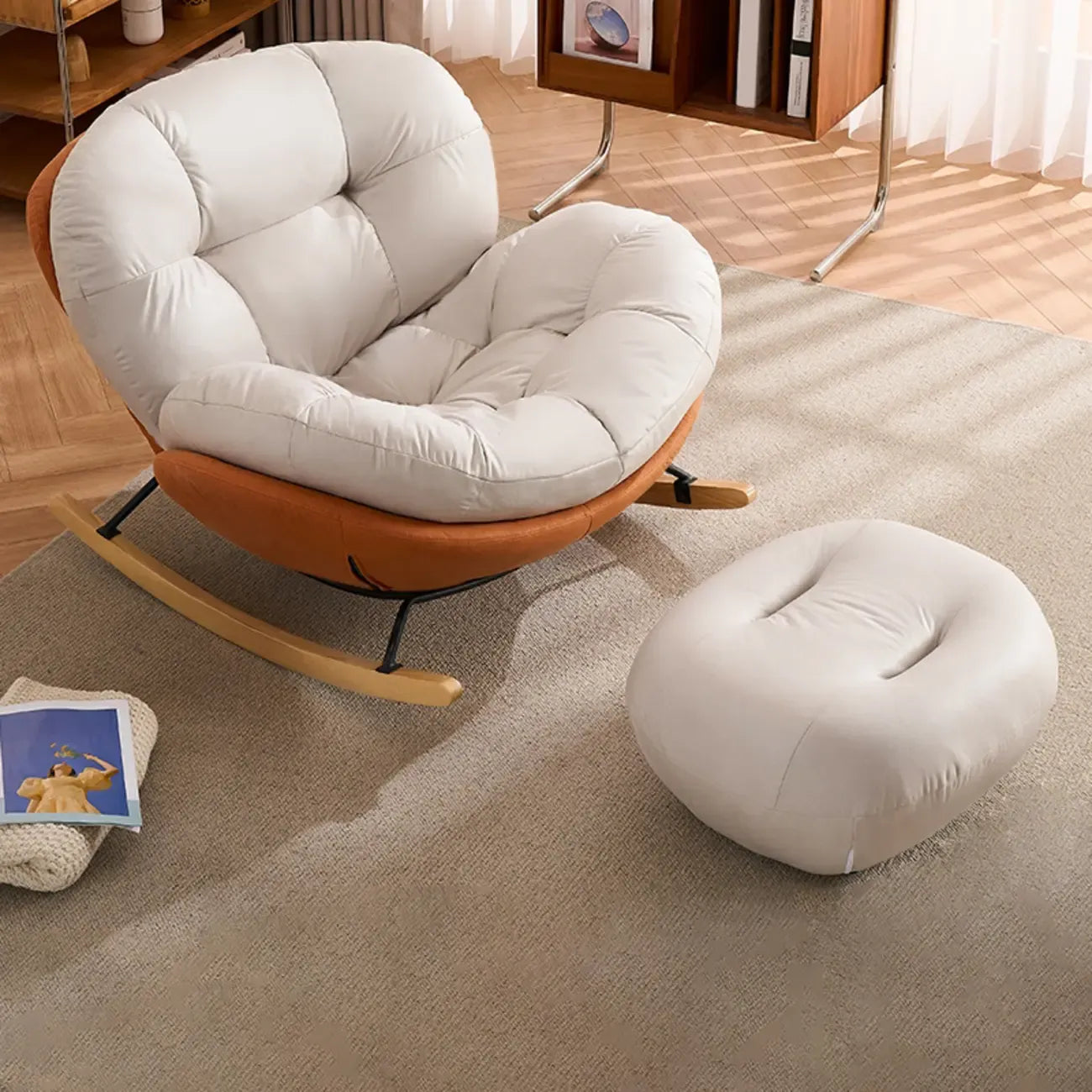 Rounded Upholstered Rocking Chair Contemporary for Bedroom