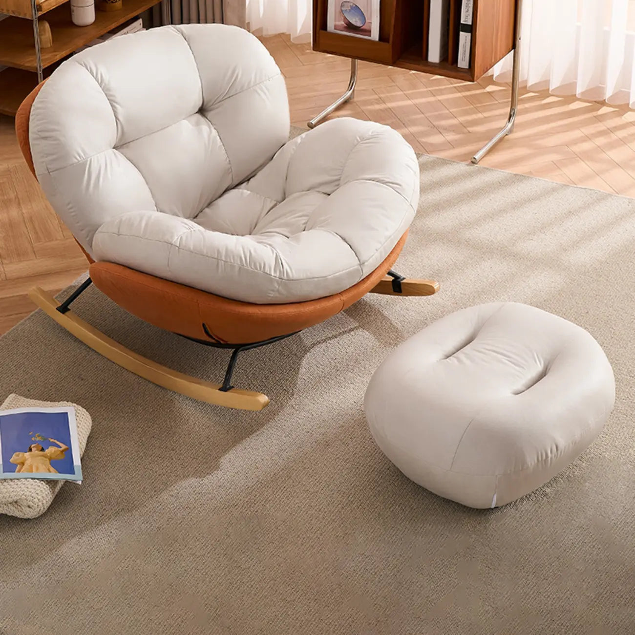 Rounded Upholstered Rocking Chair Contemporary for Bedroom