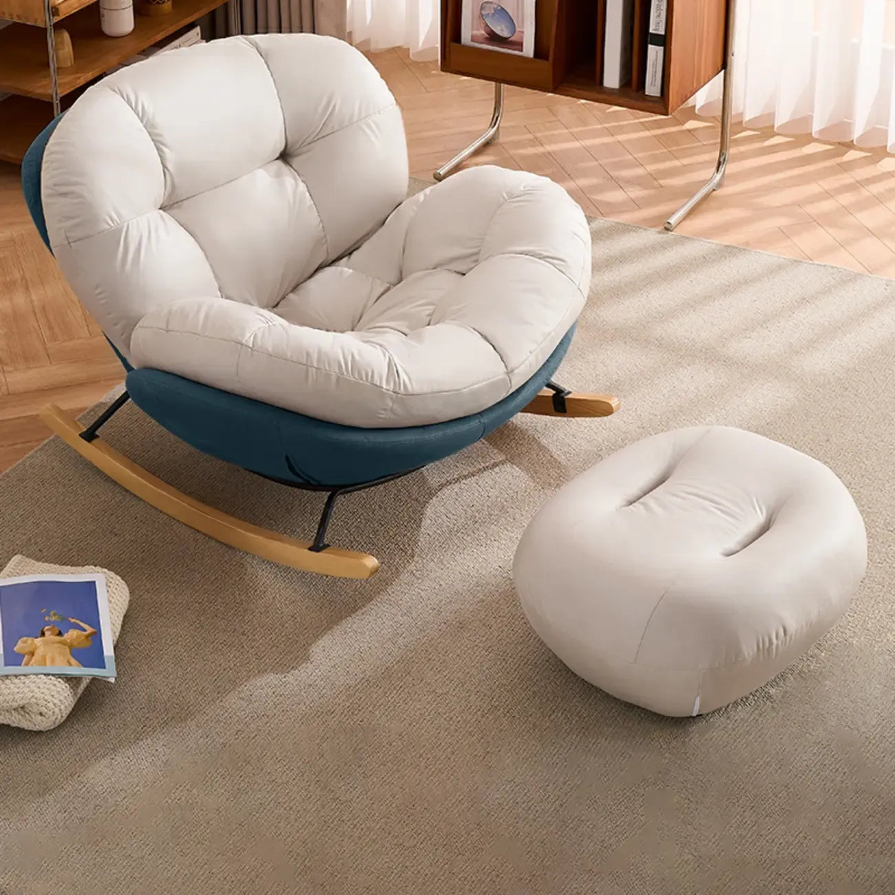 Rounded Upholstered Rocking Chair Contemporary for Bedroom