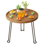 Round Natural Wood Tray Top End Table for Living Room