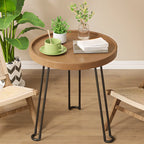 Round Natural Wood Tray Top End Table for Living Room