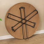 Round Natural Wood Tray Top End Table for Living Room